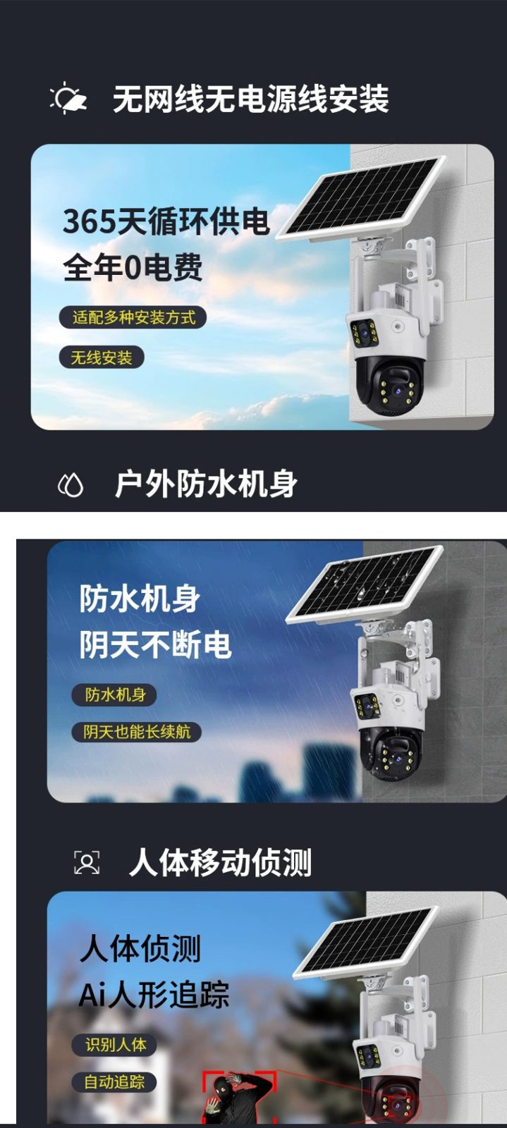 双镜头太阳能摄像机产品细节