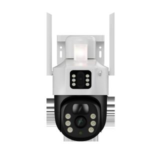 White 4G dual-lens solar security camera front view