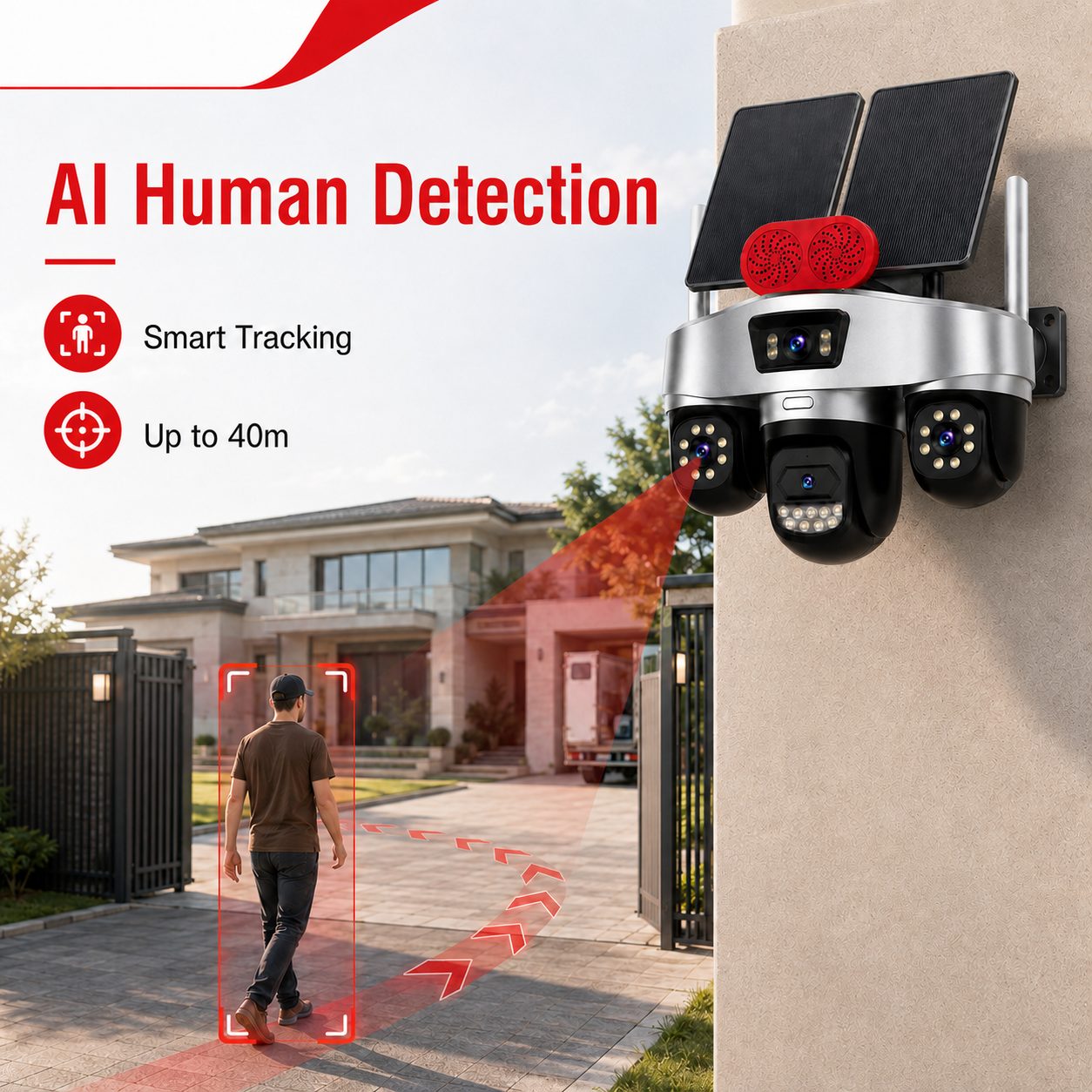 4G four-lens solar security camera for off-grid outdoor monitoring