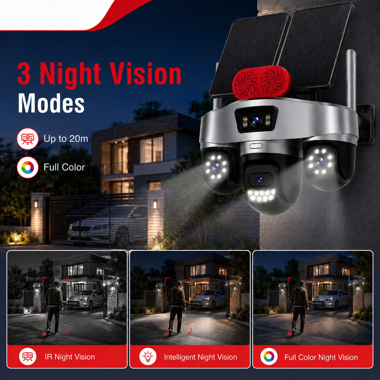 three-mode night vision solar camera