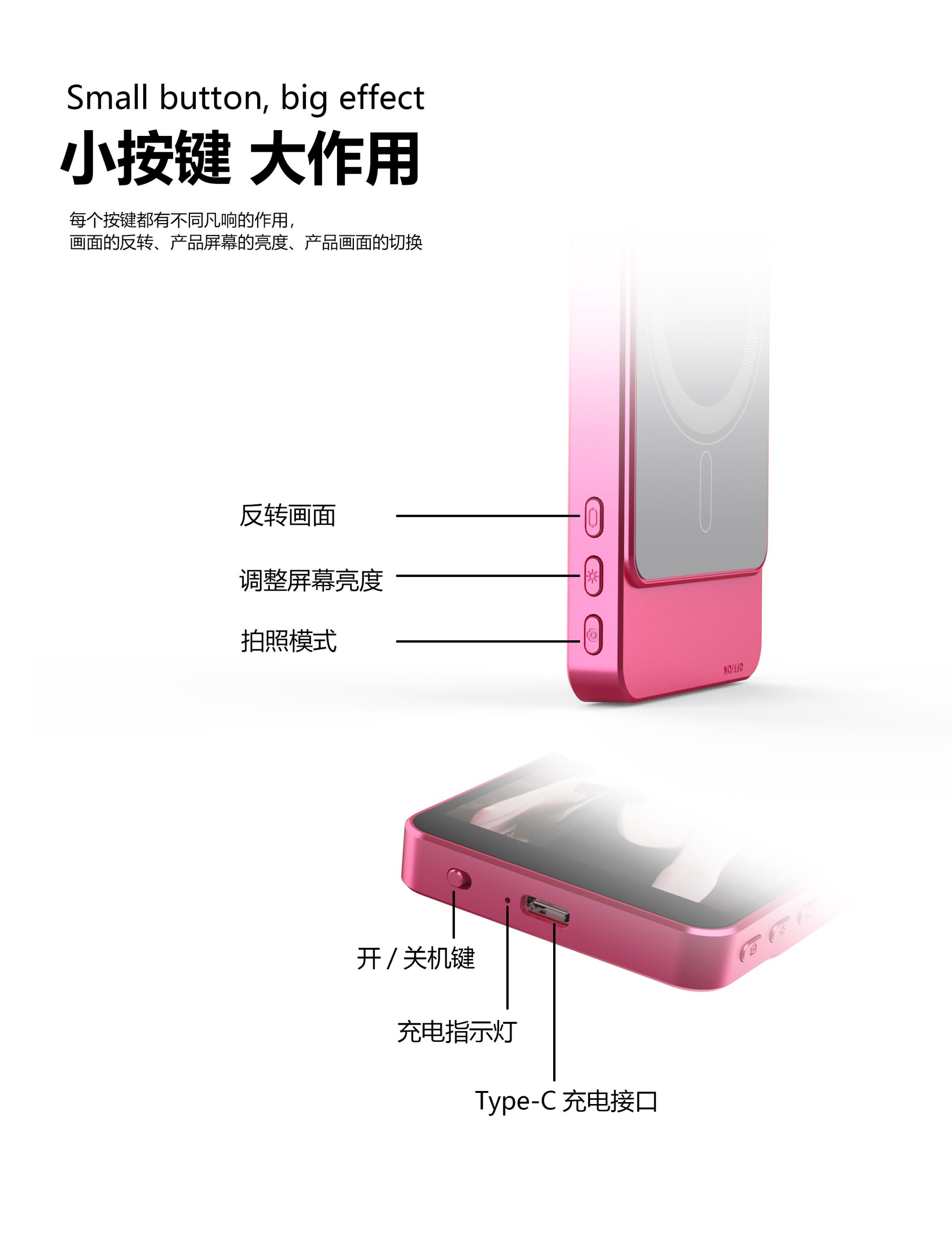 手机自拍磁吸投屏器 3.97英寸无线后置摄像头监视屏
