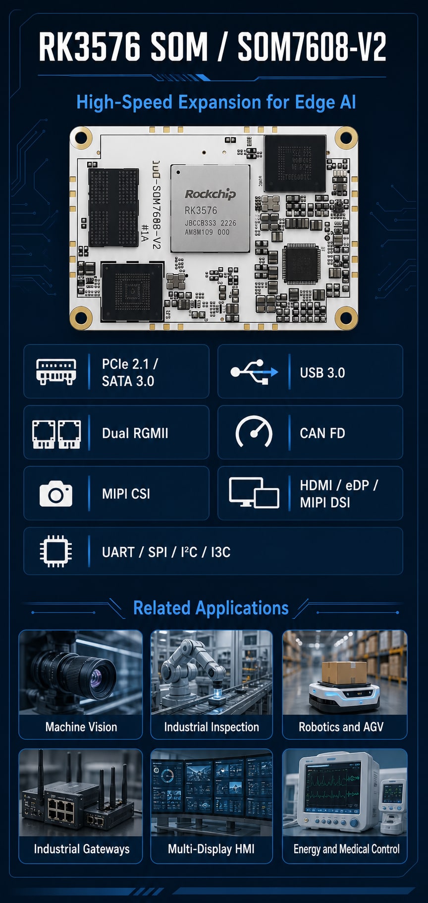 RK3576 SOM high-speed interfaces and industrial applications