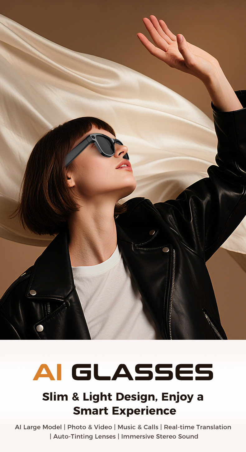 M02 AI smart glasses with camera, calls and real-time translation