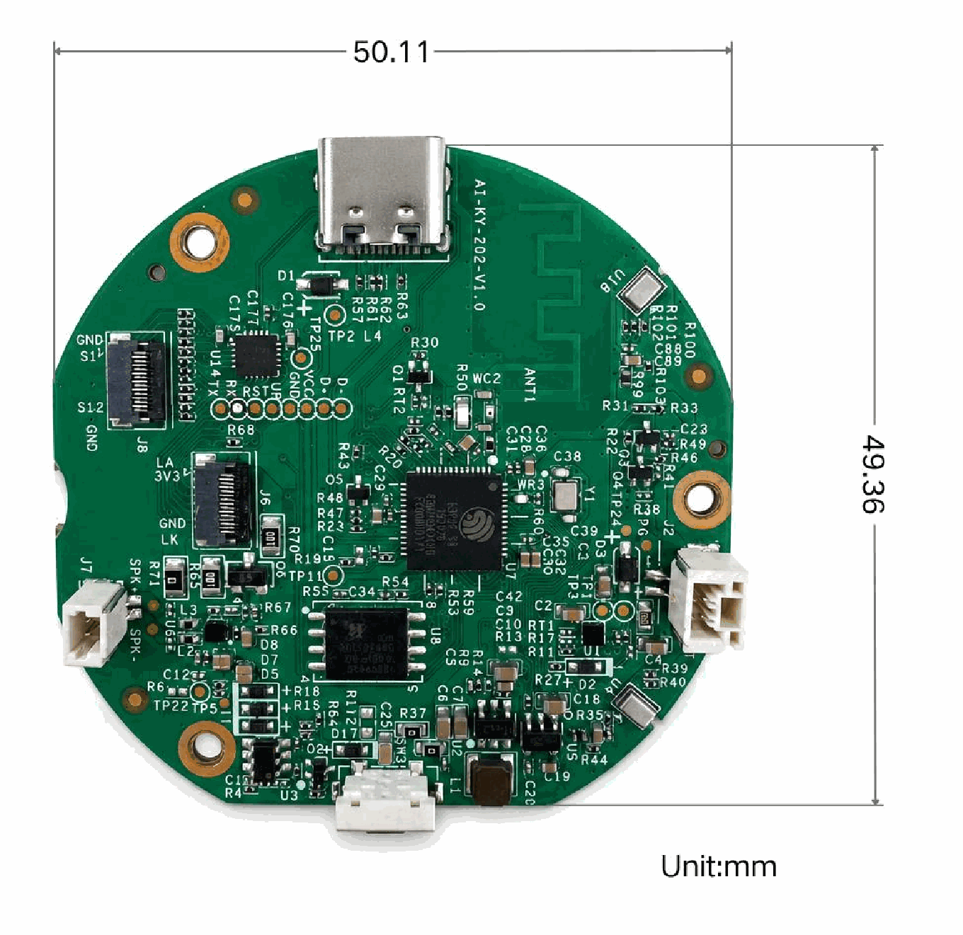 Core board dimensions 50.11 x 49.36 mm